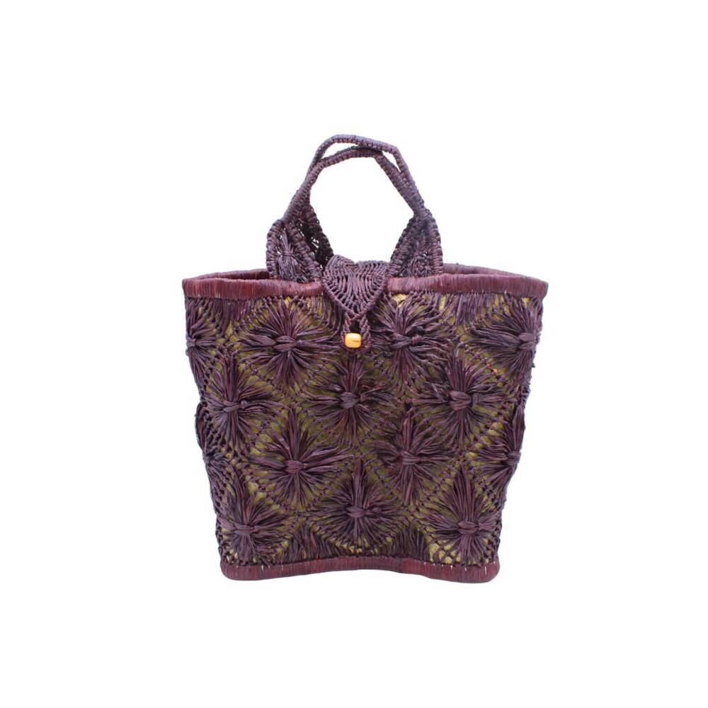 NEW SHEBOBO women's large lusha macrame diamond and crochet straw basket bag in